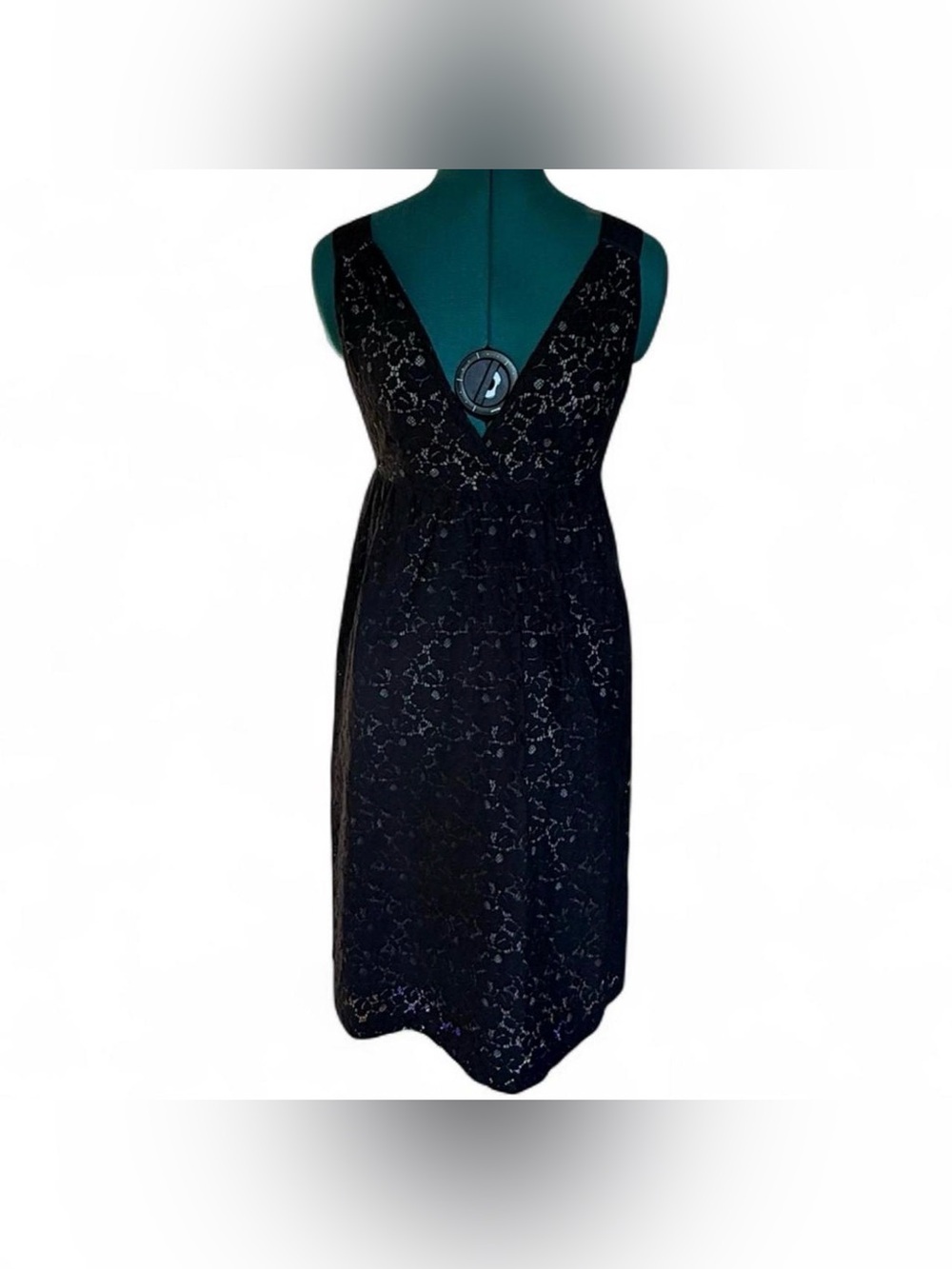 kenzie Black Floral Lace V-Neck Midi Dress